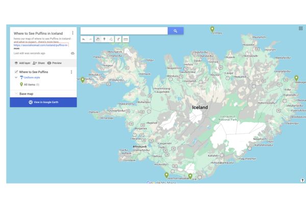 Map of where to see Puffins in Iceland