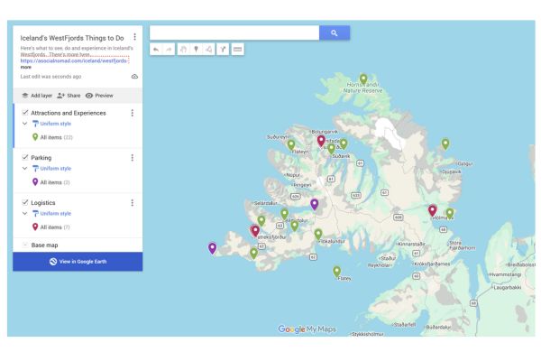 Map of Attractions in WestFjords of Iceland