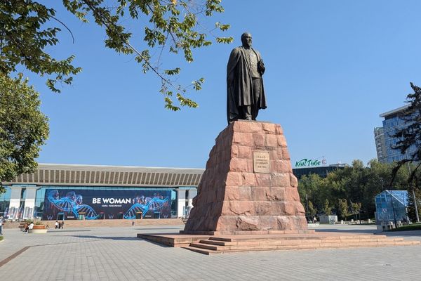 Abai Square Almaty Kazakstan and monument to Abai Kunanbayev