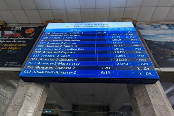 Kazakh Trains Departures Board in Almaty