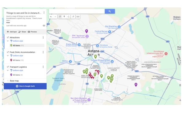 Map of Things to do in Astana