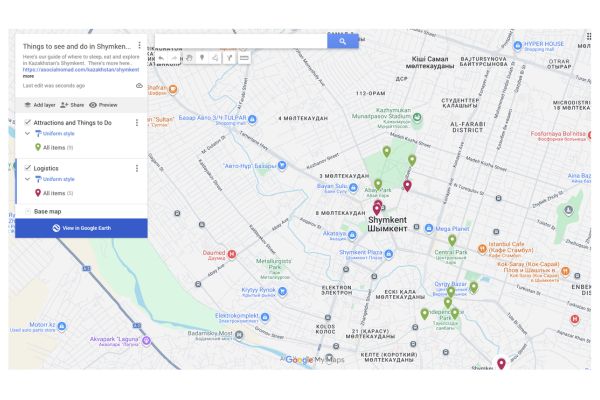 Map of Things to do in Shymkent
