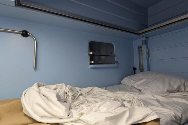 Upper Berth with bedding (after usage!) on Kazakhstan Train