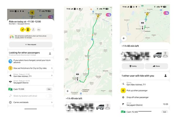 Yandex booking for Shymkent to Border
