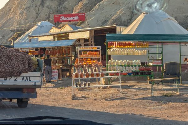 Kumis at roadside stalls in Kyrgyzstan