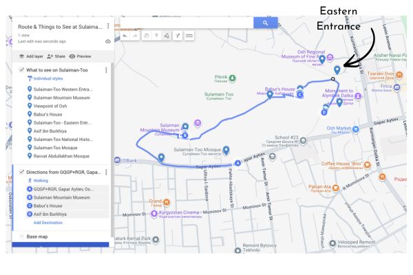 Map and Walking Route Sulaiman-Too