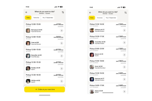 Yandex costs between Bishkek and Karakol